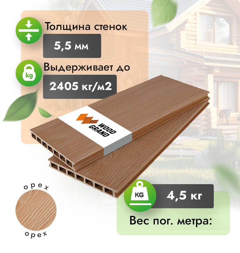 Террасная доска с тиснением 200x24 мм - Венге