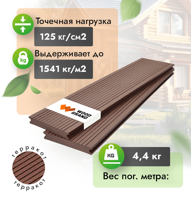 Террасная доска полнотелая 140x20 мм - Венге